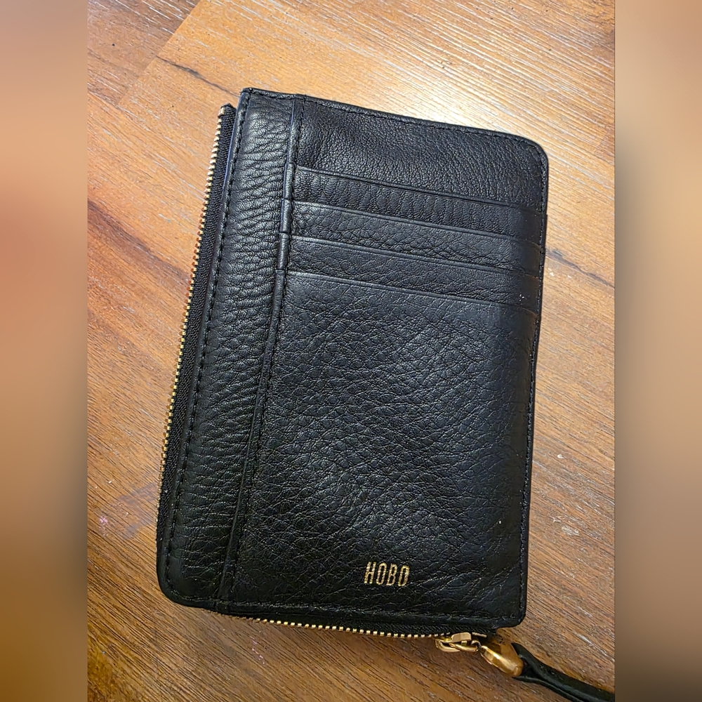 Hobo Black Leather Card Wallet with Brown Cutout Strap - Picture 3 of 4